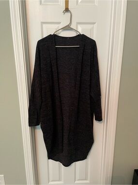 Women’s dark charcoal gray open-front cocoon cardigan
